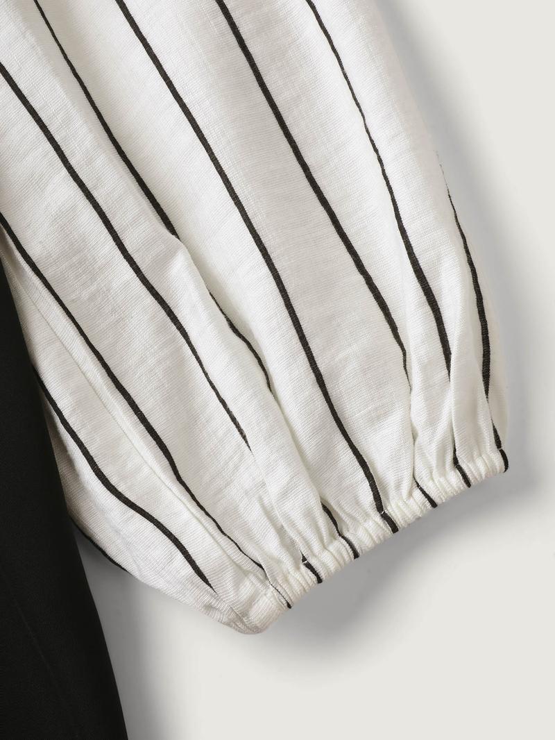 BLOOMCHIC 2-in-1 Button Vest Striped Blouse - Black & White Striped Long Sleeve Lantern Sleeve Fitted Shirt Collar Casual Preppy OL Style Summer Clothing ropa para mujer BLOOMCHIC 2-in-1 Button Vest Striped Blouse - Black & White Striped Long Sleeve Lantern Sleeve Fitted Shirt Collar Casual Preppy OL Style Summer Clothing ropa para mujer