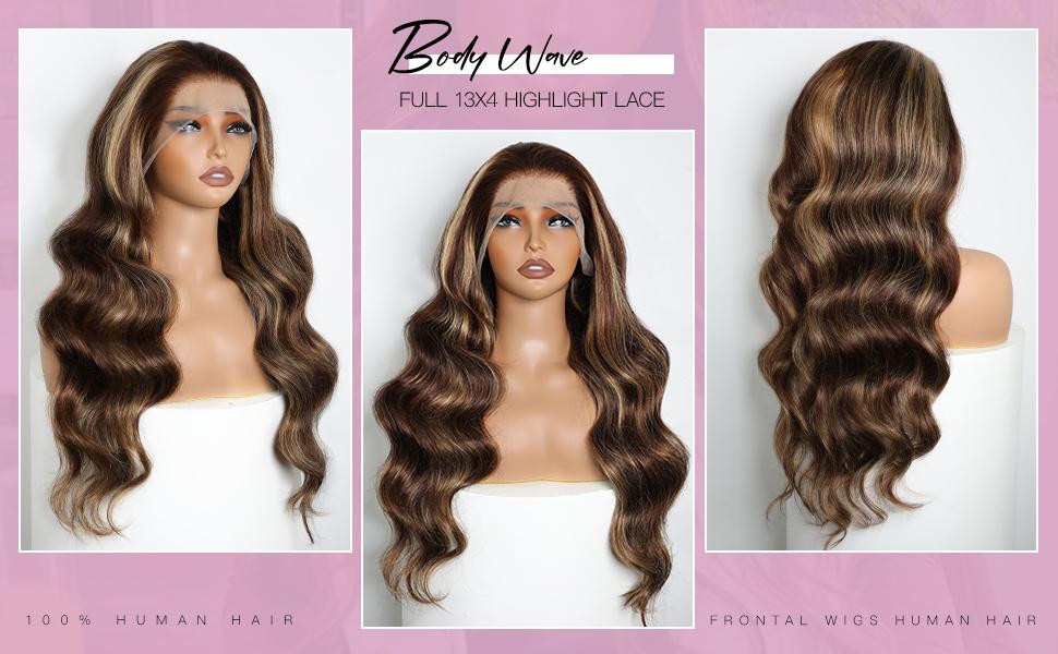 Lemoda Outlet Deal Highlight Body Wave Human Hair Lace Front Wigs 13x4 Ombre 4/27 Lace Frontal Wig 12A 180 Density Virgin Human Hair Wigs Natural Hairline