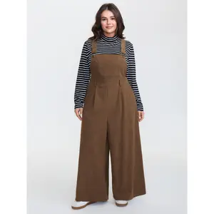 BLOOMCHIC Plus Size Corduroy Adjustable Shoulder Strap Jumpsuit [M-6X]2026 Summer Vibes