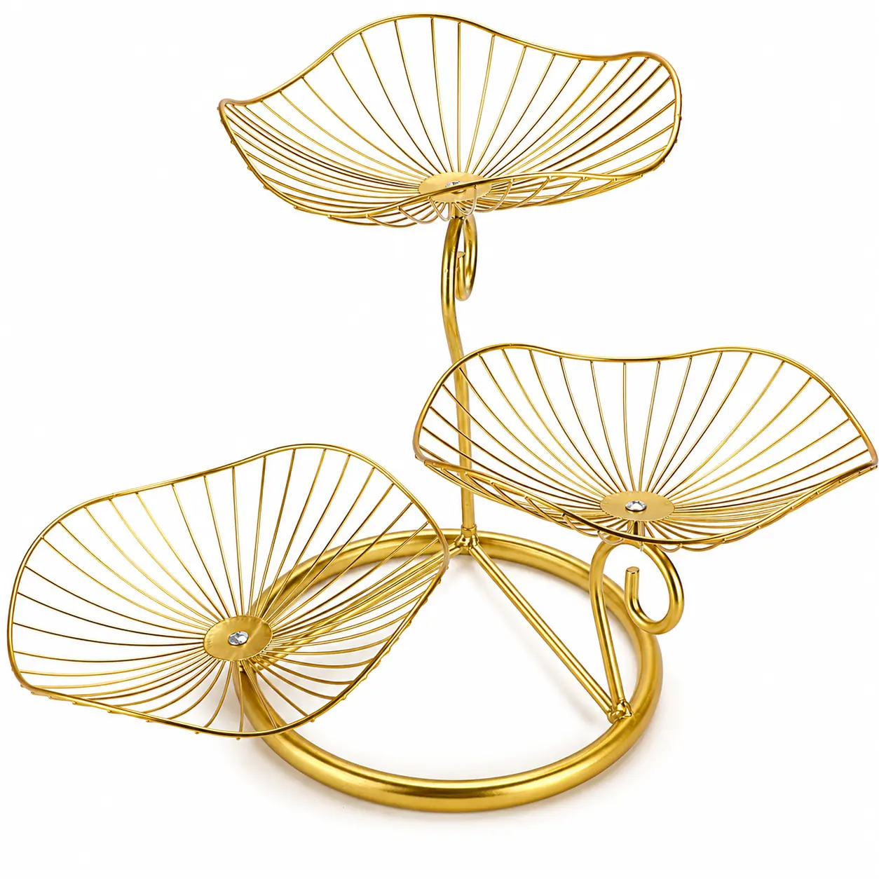 Decorative 3-Tier Foldable Fruits Basket - Detachable Gold Wire Home Organizer, Countertop Storage Stand for Kitchen, Picnics, Snacks, Onions, Potatoes