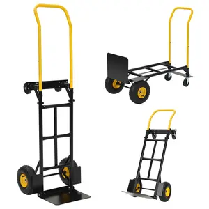 Convertible Hand Truck, 2-in-1 Folding Dolly Cart with 4 Non-Flat Wheels | Heavy Duty 400 Lb Capacity | for Moving, Warehouse, Office & Industrial Use