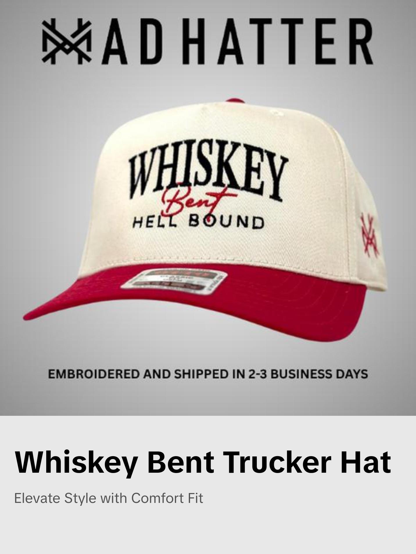 Whiskey Bent Hell Bound Embroidered Trucker Hat Snapback Adjustable (Up To Size 8 Head)
