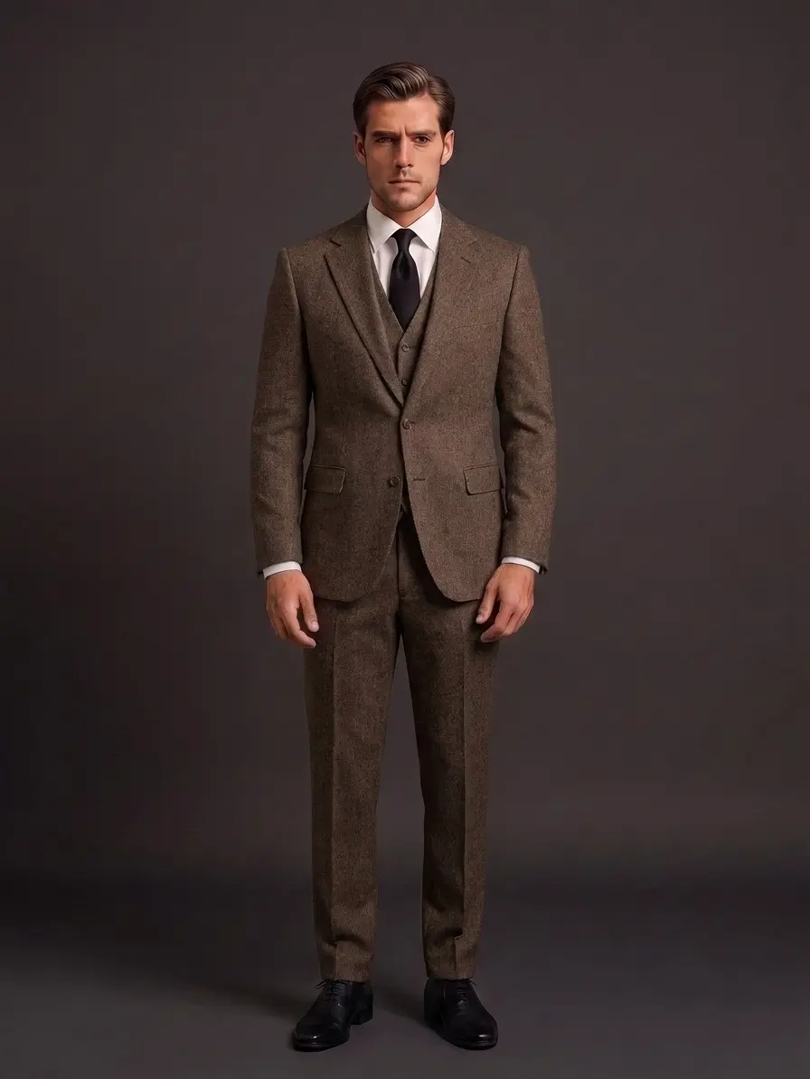 Men's 3-Piece Tweed Herringbone Suit Set Single Button Blazer, Vest & Pants| Autumn New Arrival, Formal Business Attire, Groom Outfit & Formal Wear for Casual Parties