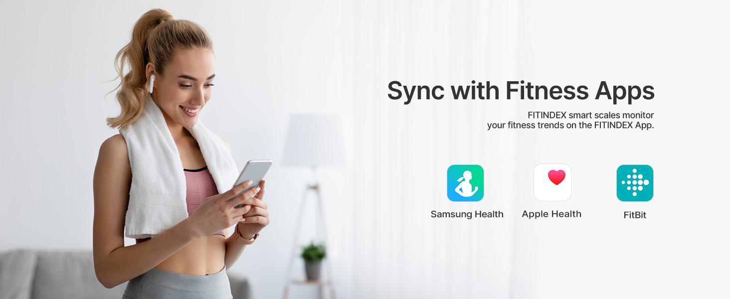 FITINDEX Smart Fitness Body Scale, With Bluetooth App Sync - Tracking Weight, BMI & Body Fat Metrics, Healthcare Data Progress Reports, Body Composition Analysis