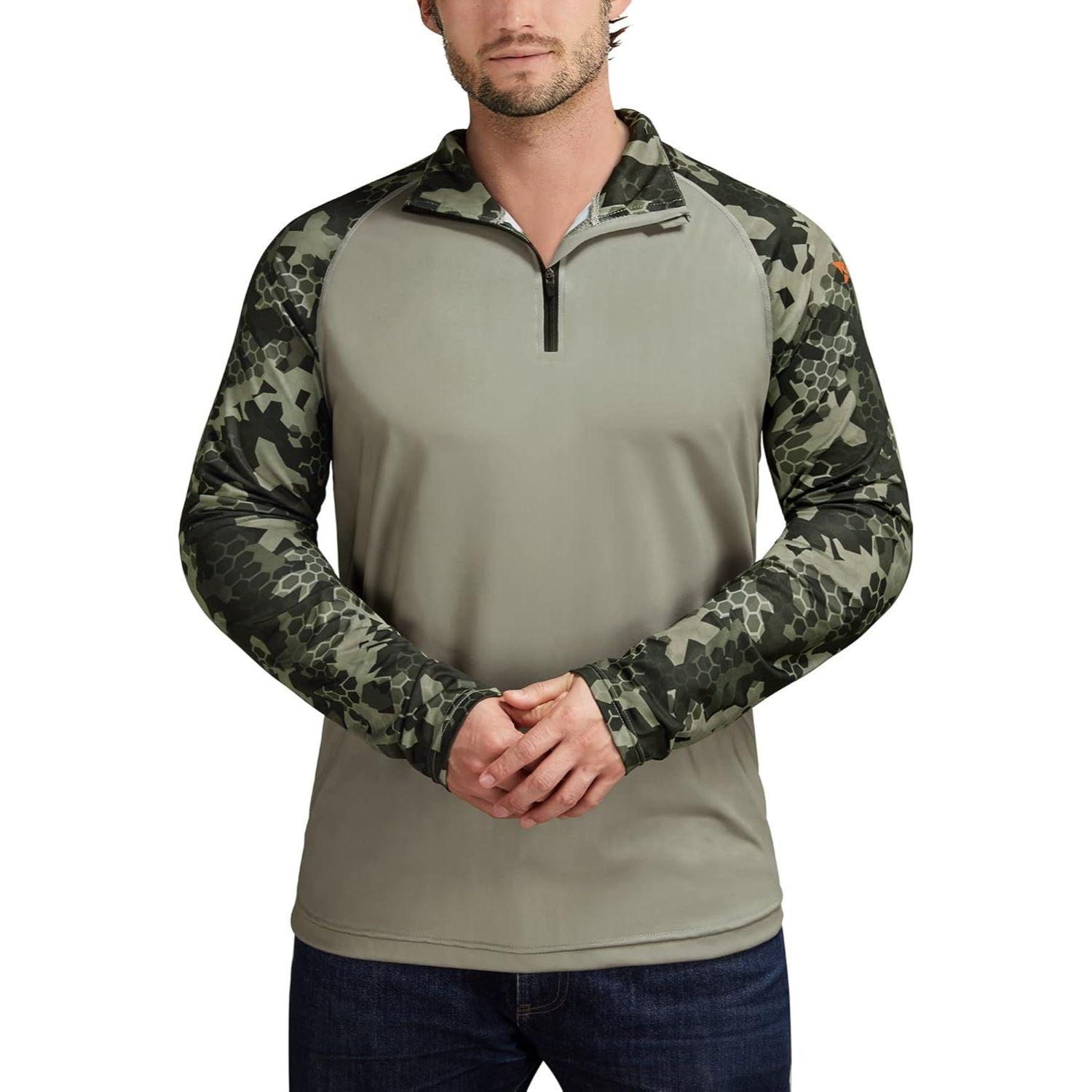 RODEEL 913 Quarter Zip Long Sleeve Shirts Men UPF 50+ Sun UV Protection Lightweight Quick Dry Moisture Wicking Breathable Cooling Athletic Activewear for Outdoor Sport Gym Workout Hiking Camping Running Fishing Hunting Boating, Holiday Gift
