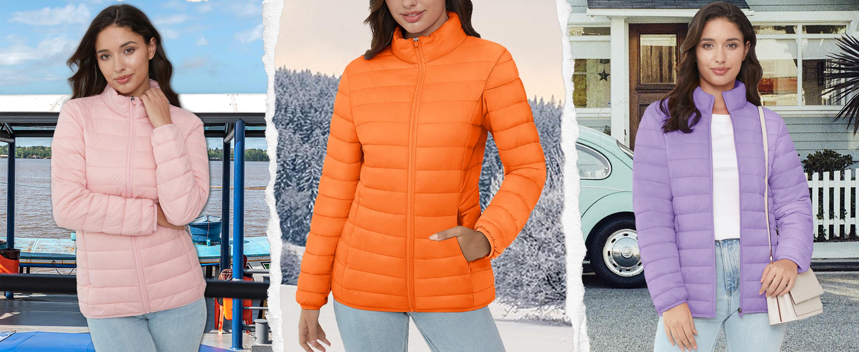 Cavva Women's Puffer Jacket Lightweight Quilted Padded 4 Pockets Zip-up Stand-collar Winter Fleece Coat