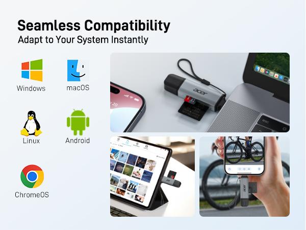 Acer USB C SD Card Reader Dual Slots USB 3.0 Adapter 5Gbps Data Transfer for Laptop PC iPhone16/15 MacBook Pro/Air iPad Pro Android Fast Data Transfer Dual Card Slots Plug and Play Compatibility Acer USB C SD Card Reader Dual Slots USB 3.0 Adapter 5Gbps Data Transfer for Laptop PC iPhone16/15 MacBook Pro/Air iPad Pro Android Fast Data Transfer Dual Card Slots Plug and Play Compatibility
