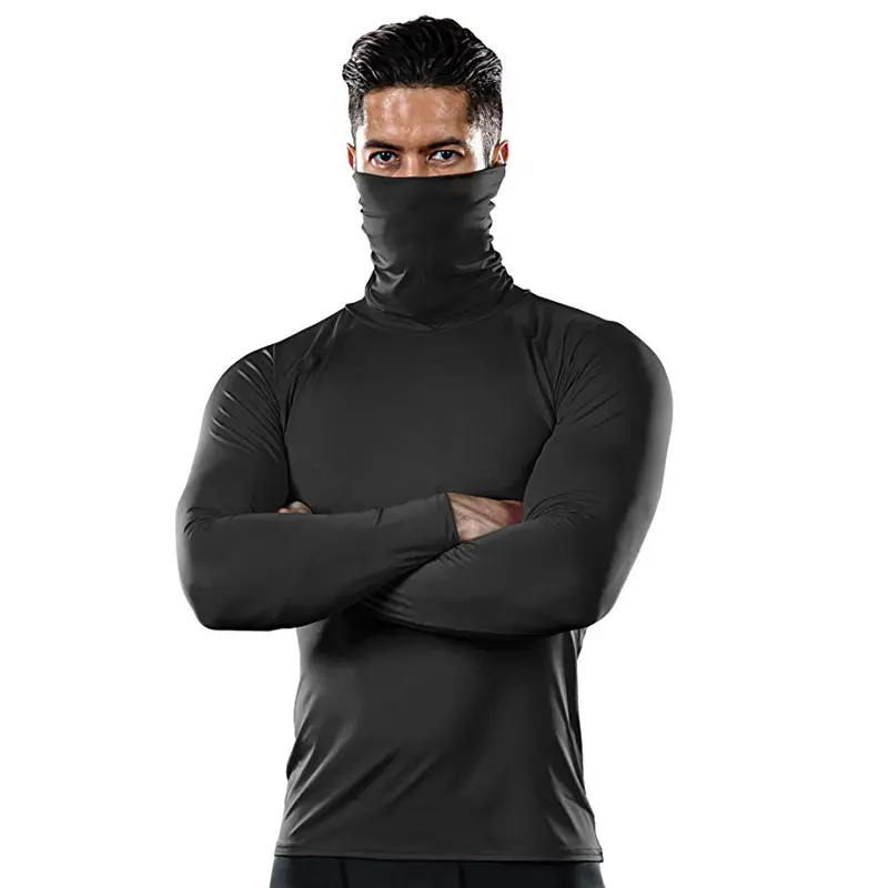 Men's Plus Size (XXL) Fitted Sporty Chic Solid Colors Silk-Polyester-Elastane Compression Shirt - Long Sleeve Mock Neck Quick Dry Breathable Soft Male Base Layer for Running, Biking
