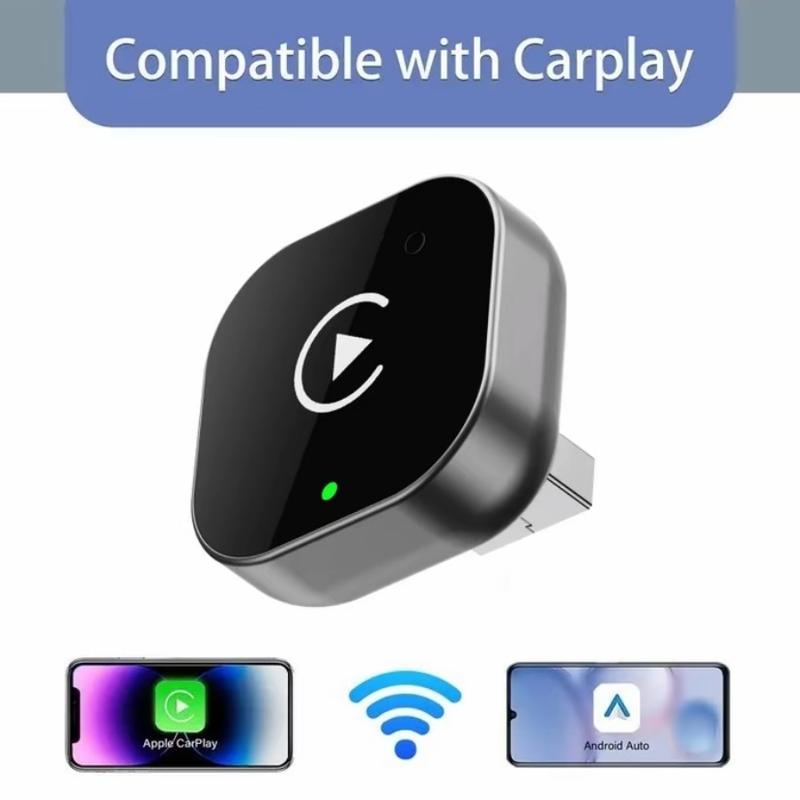 Mini Wireless CarPlay Adapter – Fast Auto-Connect, Plug & Play, USB/USB-C Compatible | Compact Matte Black,2 in 1 Wireless CarPlay and Android Auto Adapter