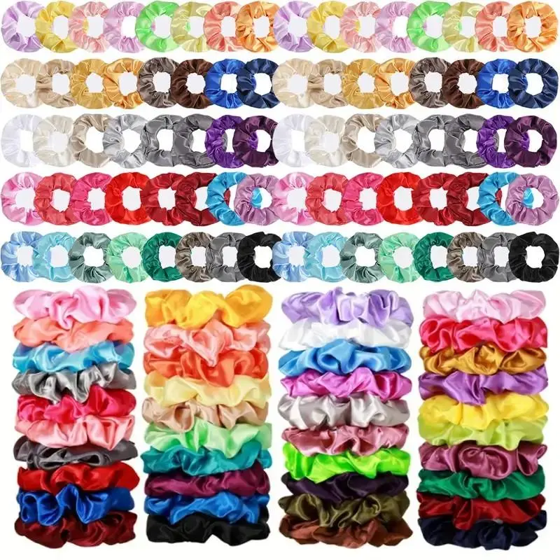 Female 5-Piece Simple French Style Satin Scrunchie Set - Elegant Ponytail Bands, Multicolor Hair Hoops, Bulk Buy Option, Everyday Use, Festive Party Hairstyle Enhancer, Basic, Enhance Hairstyle
