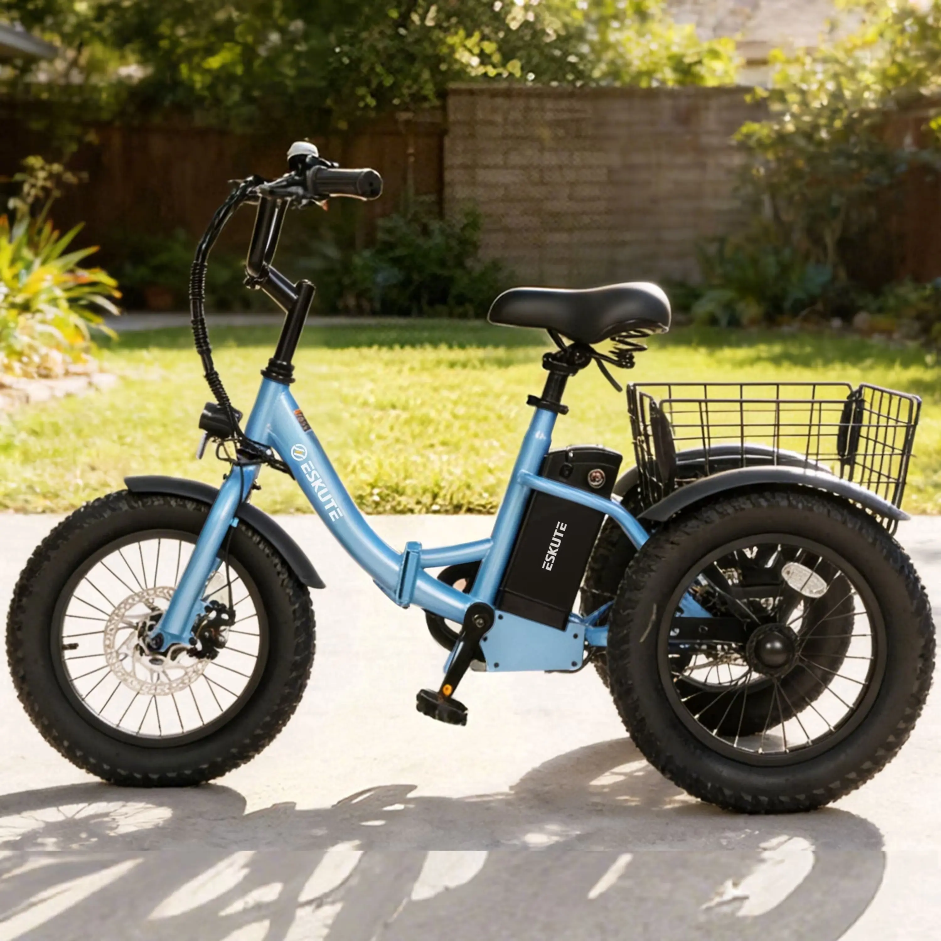 ESKUTE Kids Electric Trike - 16-Inch 16x3.0" Wide Tire Folding Step-Thru Bike for Ages 6+, 250W Smooth Motor, Adjustable Seat Height, Snack Basket, Easy Storage, Birthday Gift, Bikes