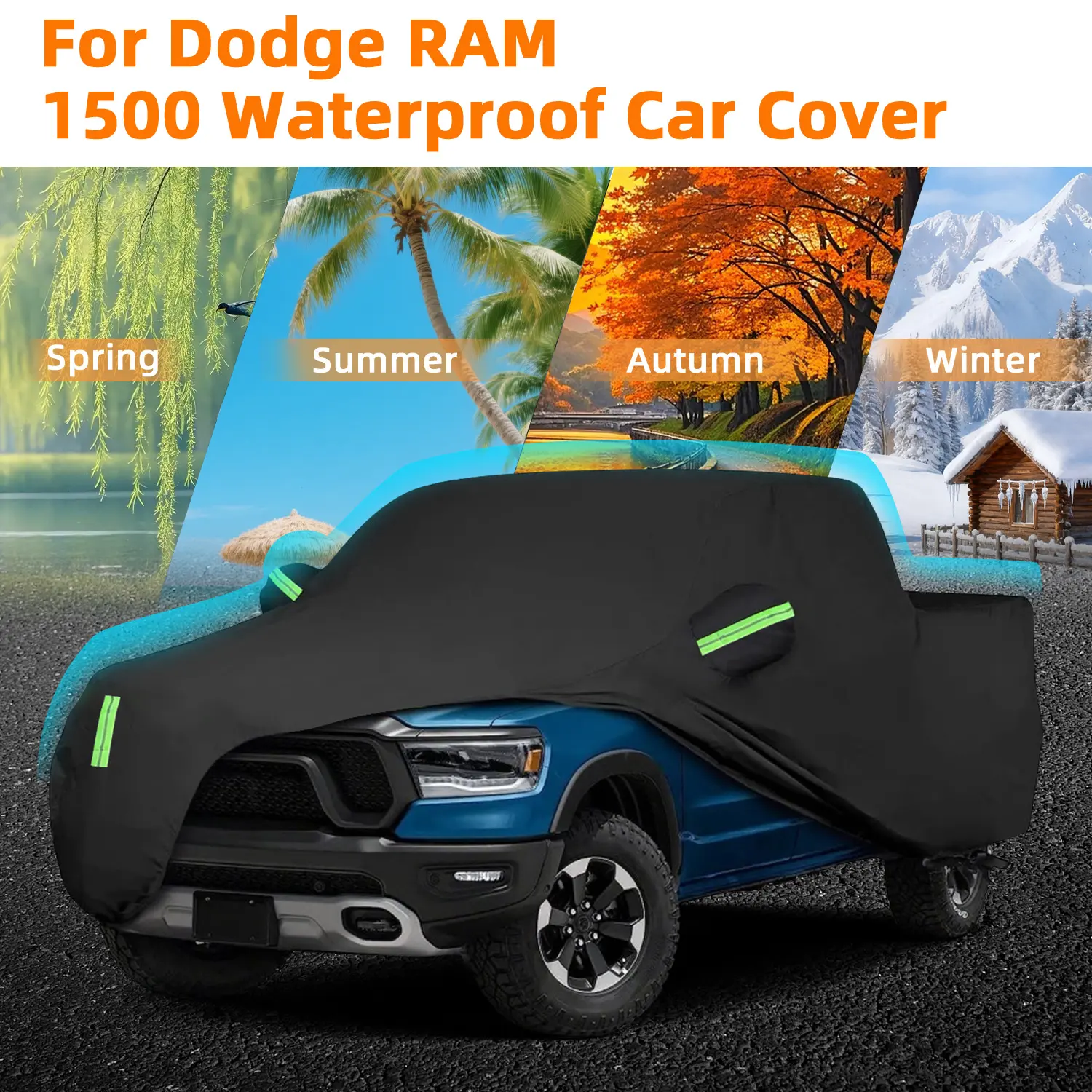 Waterproof Pickup Truck Car Cover – All Weather Outdoor Protection with Reflective Strip, UV Resistant Dust Rain Sun for Full Size Pickup,Car Accessories