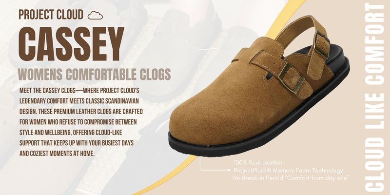 Project Cloud Women's | Lightweight Clogs | Genuine Leather Upper | Memory Foam | Non-Slip - Cassey