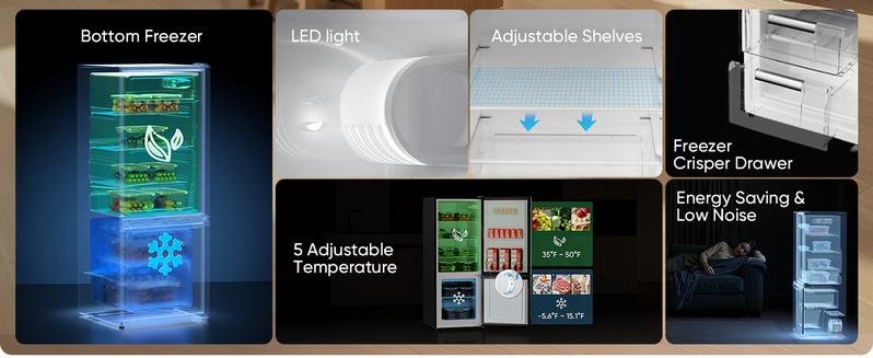 Upstreman mini fridges 7.1 Cu.Ft Energy-efficient Bottom Freezer Refrigerator with Adjustable Thermostat & Double Door Design for Apartment Kitchen Dorm BM71