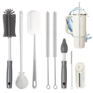 8-Piece Water Bottle Cleaning Brush Set with Nylon Straw and Silicone Brushes