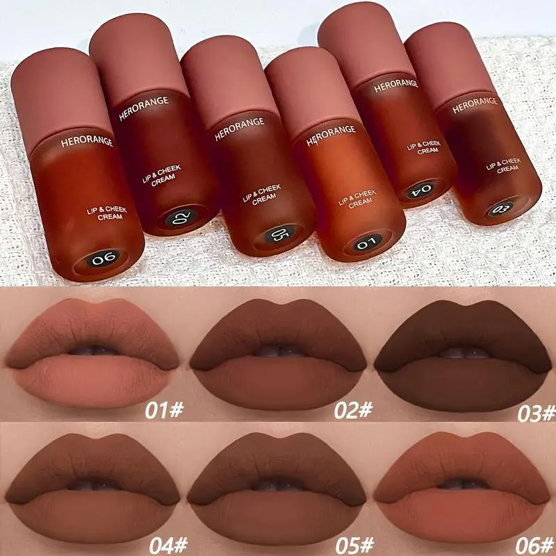 6-PC Velvet Matte Cosmetic Lip & Eye Stain Set, Flawless Waterproof Kiss-Proof Make Up with Rich Pigments & Rich Chocolate Shades, Long-Lasting Smudge-Proof for Lips Eyes Cheeks, Ideal for Stage Makeup Valentine's Gift Gloss Lipgloss Lipstick