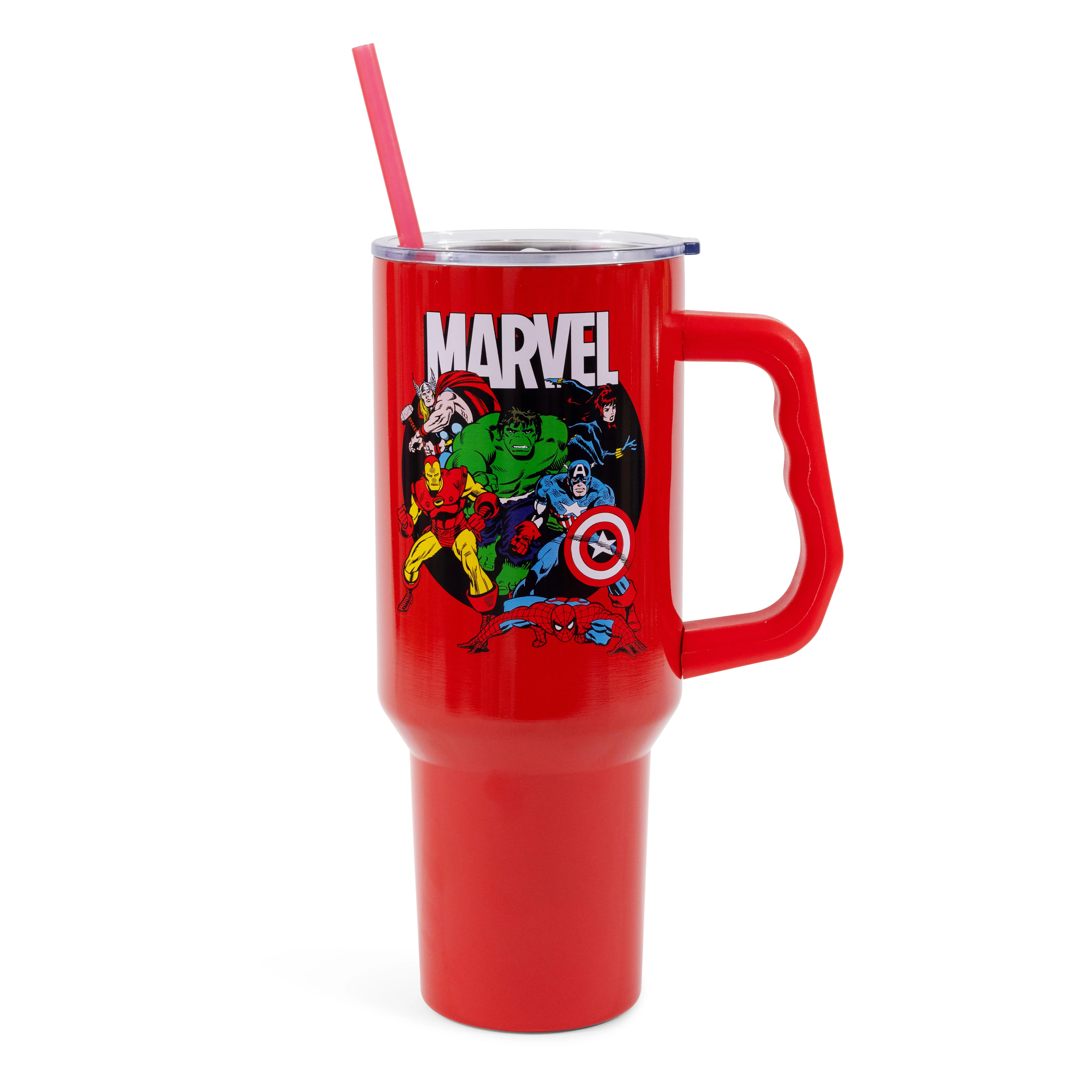 Marvel Comics The Avengers 40oz Red Stainless Steel Tumbler with Handle - New Single Portable Collectible Character Print Mug, Water Bottle for Beverages