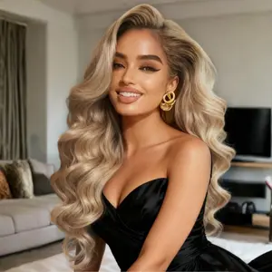 Sunber Ash Blonde Glow 13x4 Pre Everything Lace Frontal Body Wave Glueless Human Hair Wigs With Invisi Drawstring Put on and Go SpringStatements