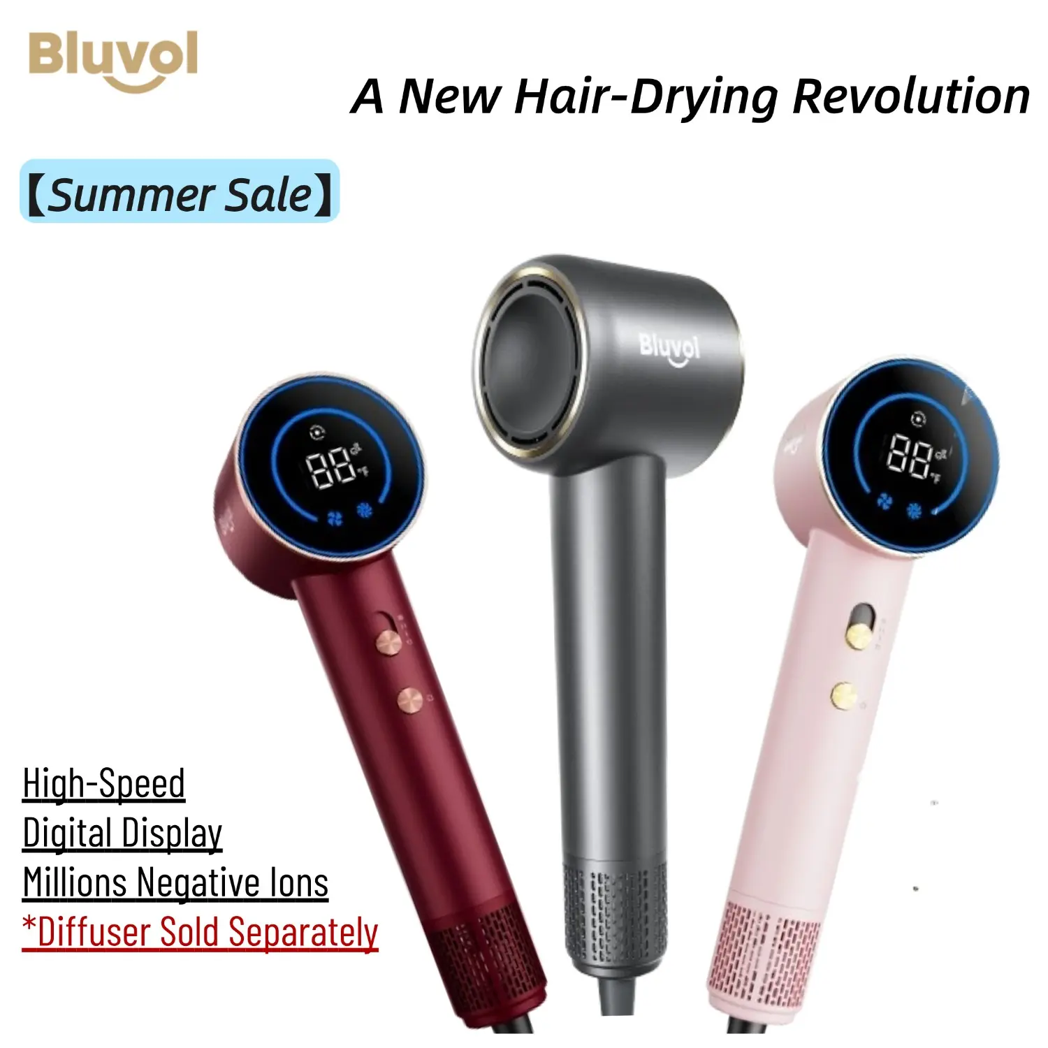 【SummerSale】Bluvol by Fanttik Travel Hair Dryer, High Speed lonic AquaGlow Tech Blow Dryer with HD Display, Magnetic Concentrator, Brushless Motor - Formely FanttikSolo AURA H10 APEX, Summerhairstyles,dorm essentials