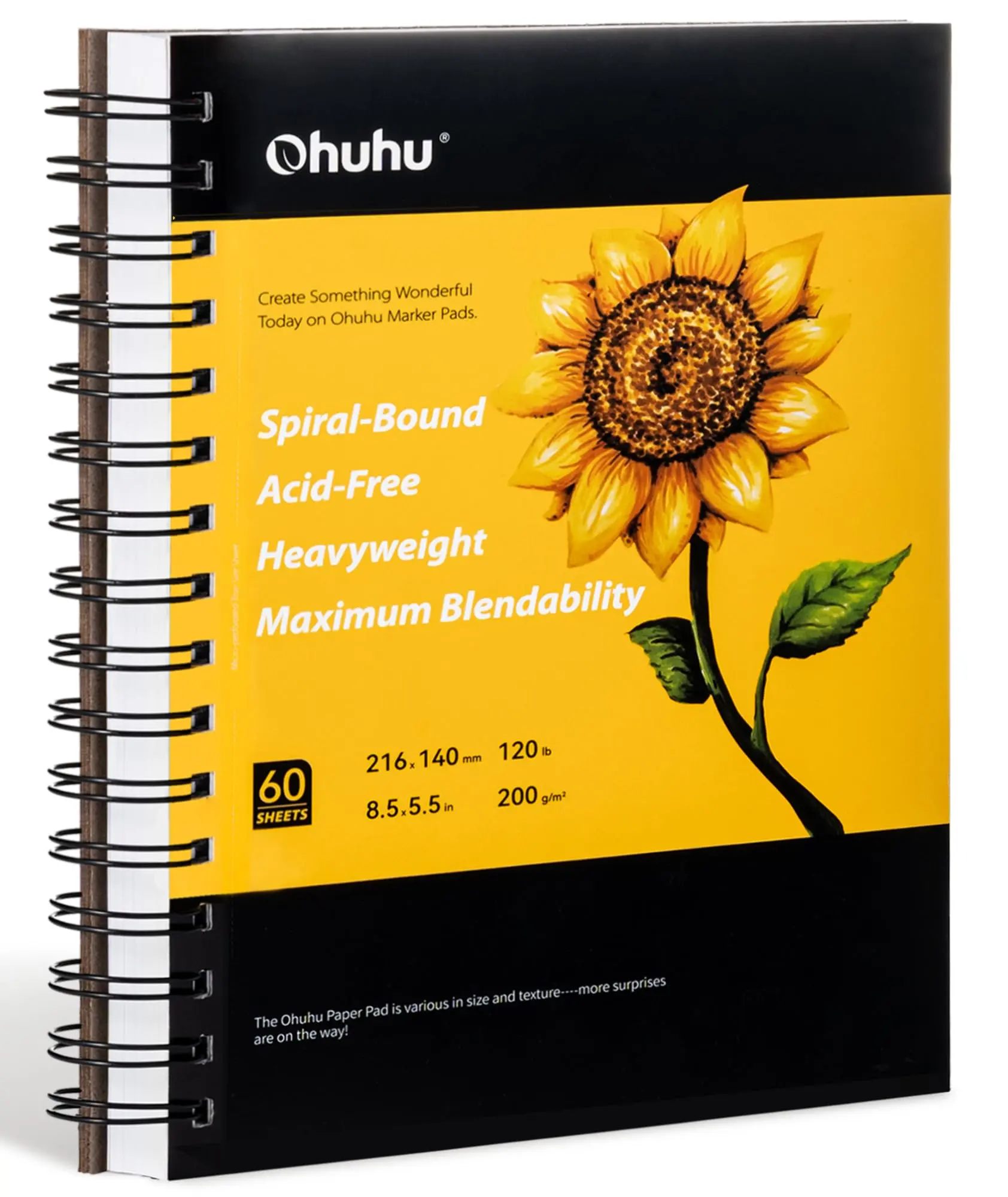 Ohuhu Marker Pads Art Sketchbook: 5.5"x8.5" Small Paper Size - 120 LB/200 GSM Smooth Drawing Paper - 60 Sheets/120 Pages, Spiral Bound Sketching Book for Alcohol Markers - Marker Pad Series of Ohuhu