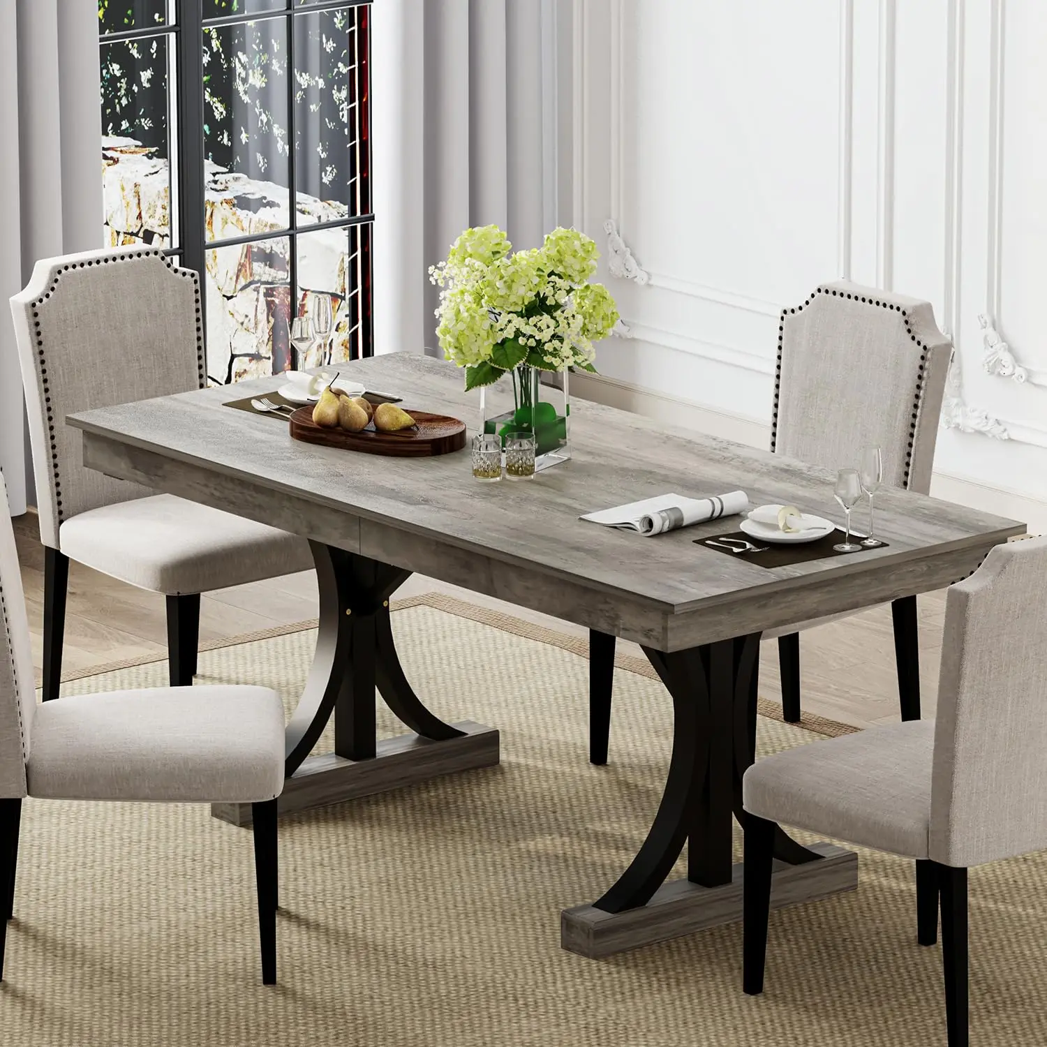Garvee 71-Inch Wooden Kitchen Table with Two Drawers, Large Rectangular Dining Table for 6-8, Featuring a Spacious Tabletop and Sturdy Double Pedestal Frame, Ideal for Kitchen and Dining Rooms