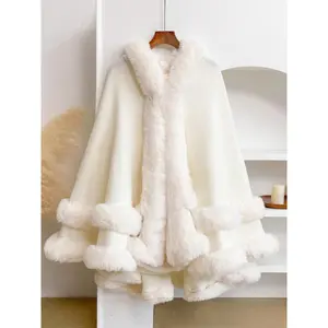 Luxury Faux Fur Hooded Cape, Warm and Comfortable for Staying Warm Indoors, Ideal for Daily Wear at Home and Parties