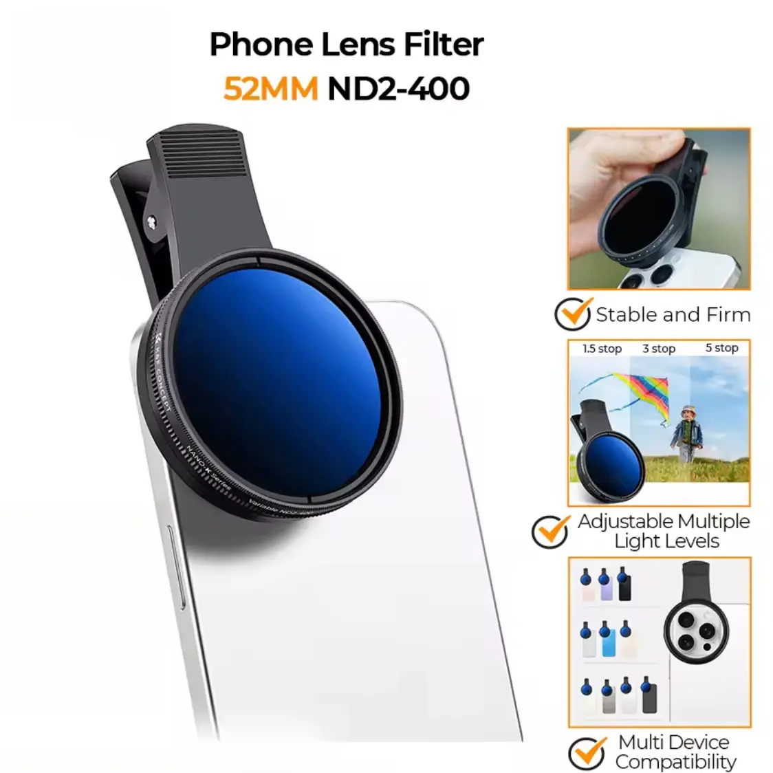New Phone Camera Cpl Lens Filter Polarizer, Clip-On Nd Filter Adjustable, Smartphone Camera Accessories, Cell Phone Accessories, Compatible with iPhone 11-17 & Android Samsung Google Phones, Mobile Phone Lens