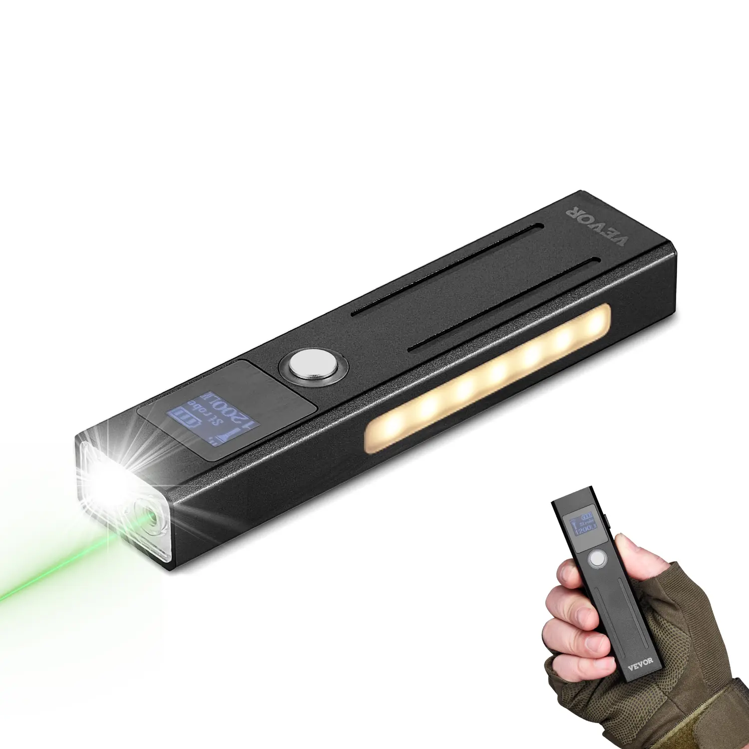 【Summerfinds】VEVOR Adjustable EDC Flat LED Flashlight - 3-in-1 High Lumens with Green Beam, IPX4 Waterproof, Rechargeable, Lightweight Portable Home Improvement Outdoor Tool, Tactical Men's Accessory, Cool Gifts for Guys, Led Tactical Flashlight, Men's Ac