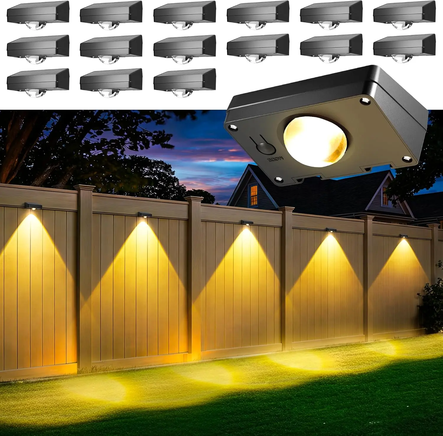 Modern Solar-Powered Outdoor Waterproof Fence Lights, 3-Mode LED Lens Lights for Backyard, Deck (Home Improvement Outdoor Lighting)