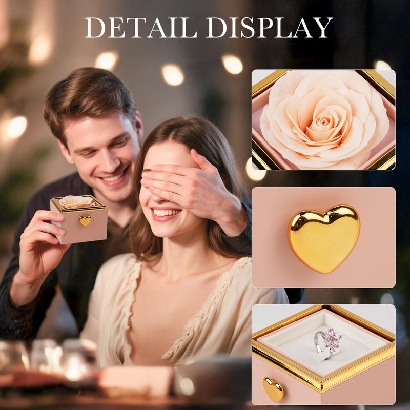 【With Ring】Mountova Red Rose Box with Automatic Flip Jewelry Holder White Ring,Pink Cake Surprise Set for Girlfriend Mom Anniversary Present Ideal for Special Occasions