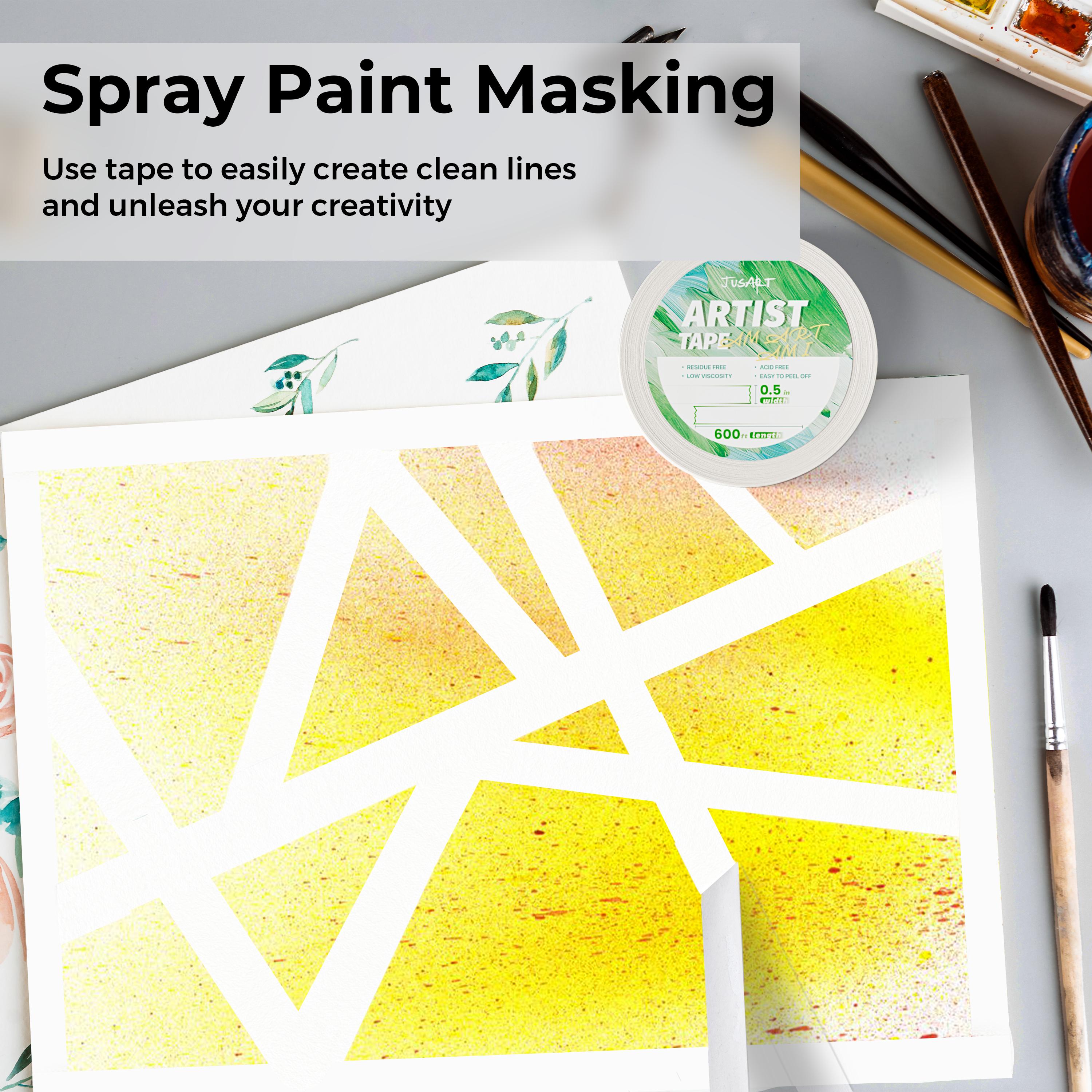 JusArt Artist Tape for Watercolor Paper, 0.5/1 inch Wide Total 200/600FT Long, White Art Tape for Masking, Framing, Painting, Acid Free, Low Tack