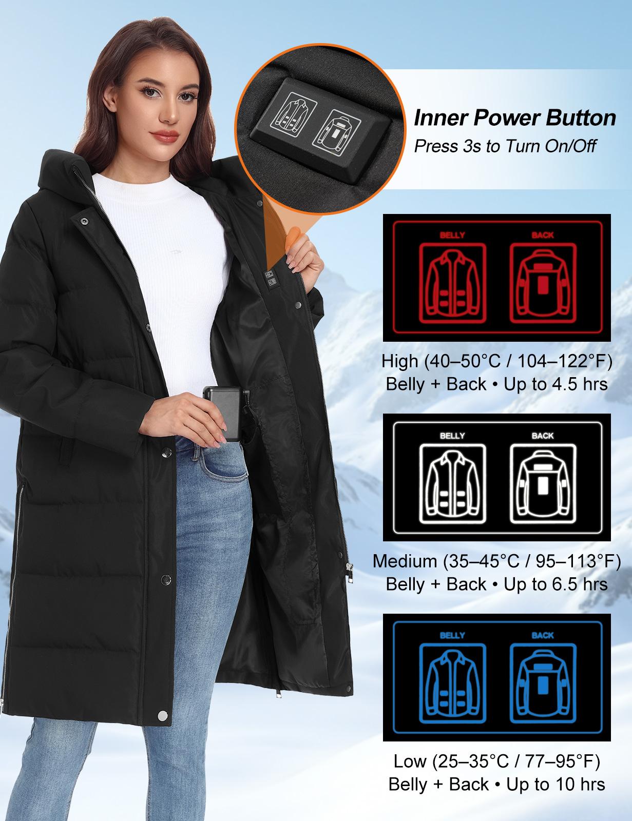 HEEKPEK Women’s Heated Long Down Jacket with Hood, 8 Heating Zones Water-Repellent winter inter Heated Outerwear Coat coat for Women HEEKPEK Women’s Heated Long Down Jacket with Hood, 8 Heating Zones Water-Repellent winter inter Heated Outerwear Coat coat for Women