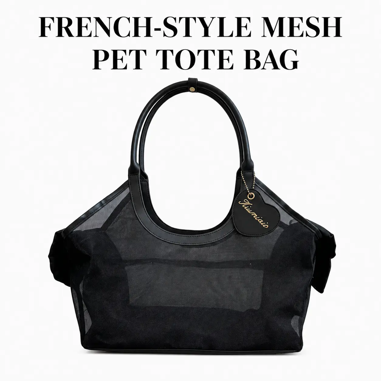 French Retro Mesh and Synthetic Leather Fabric Pet Carrier Bag for Small Dogs-Cats, Lightweight Hand-Carried Pet Carrier with Solid Trim, Breathable for Cooling Airflow, Black-Silver Option, Mesh+Leather