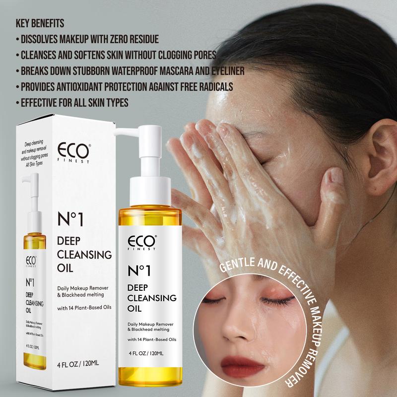 ECO FINEST No. 1 Deep Cleansing Oil with 14 Essential Oils for All Skin Types 120ml Removes Makeup Dissolves Blackheads Gentle Plant Based