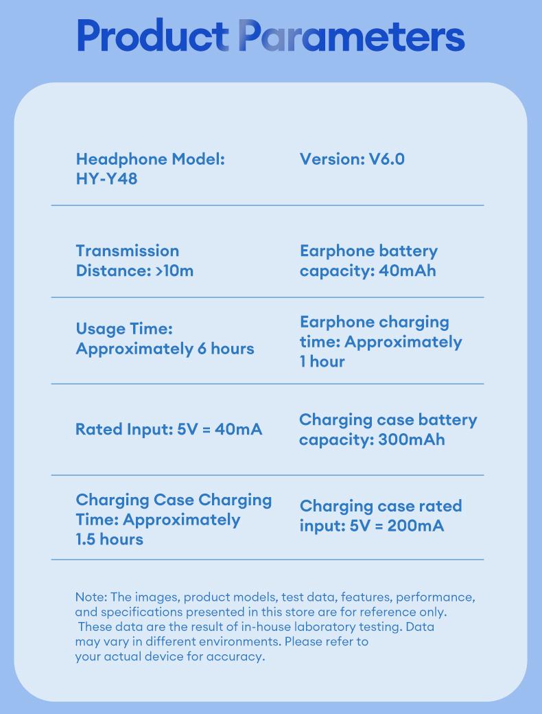 HYUNDAI Y48 Bluetooth 6.0 Earphones LED Display High Fidelity Waterproof Wireless Earbuds with Built-in Microphone for Office Sports Study Audio Calls Electronic Earbud Headset Black