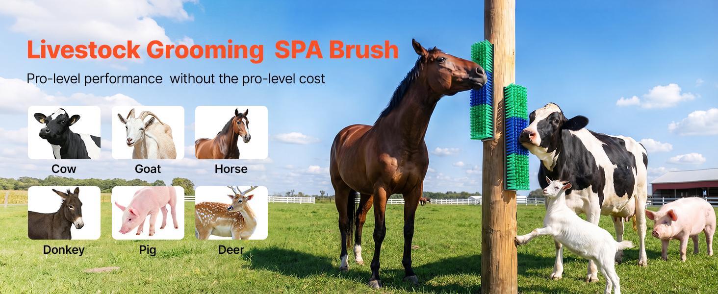 VEVOR Functional PBT Plastic Livestock Scratching Brush Set, 4PCS Adjustable Height Goat Scratcher Posts with 16 Screws, 16.9"x3.9" Large Animal Itching Relief Grooming Tools (Green & Blue)#BackToSchool