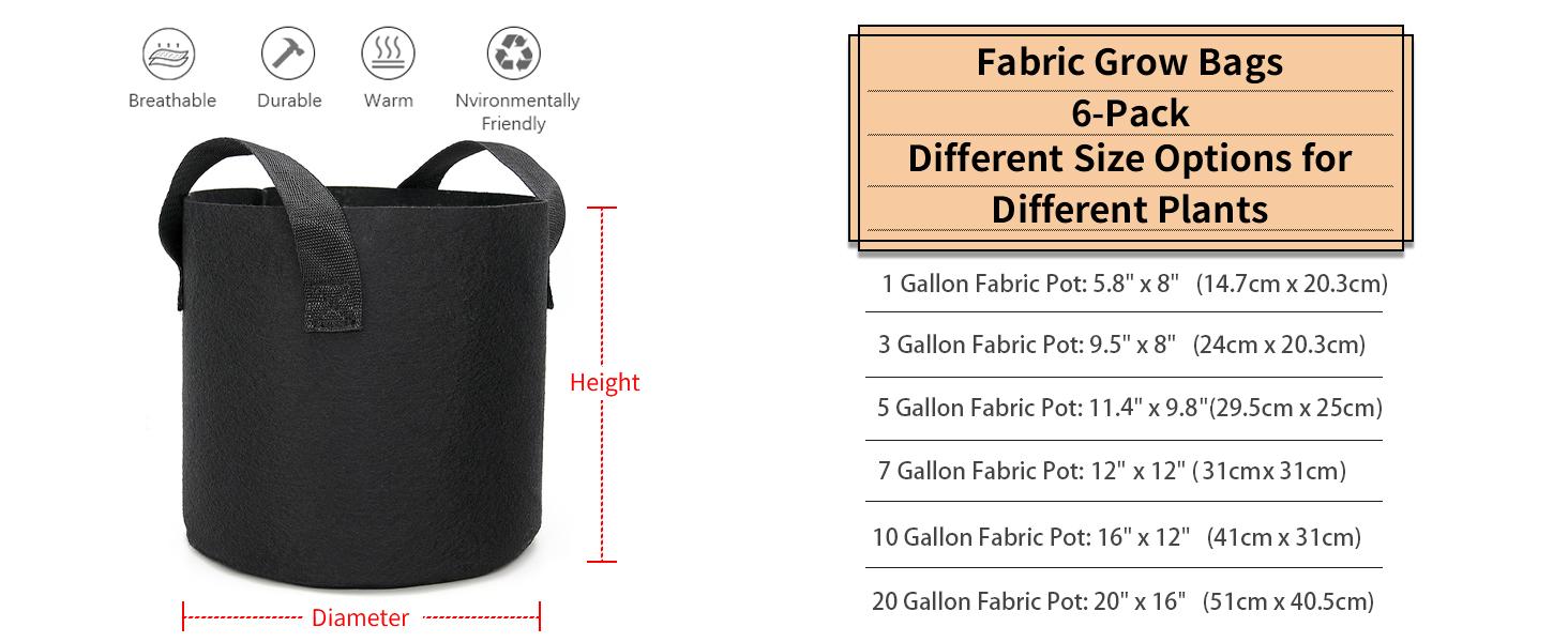 Grow Bags 10 Gal Multi-Purpose Nonwoven Fabric Pots with Durable Handles Heavy Duty Breathable Garden Pots for Plants Vegetables Planters
