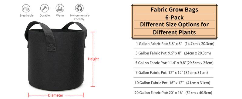 Grow Bags 10 Gal Multi-Purpose Nonwoven Fabric Pots with Durable Handles Heavy Duty Breathable Garden Pots for Plants Vegetables Planters