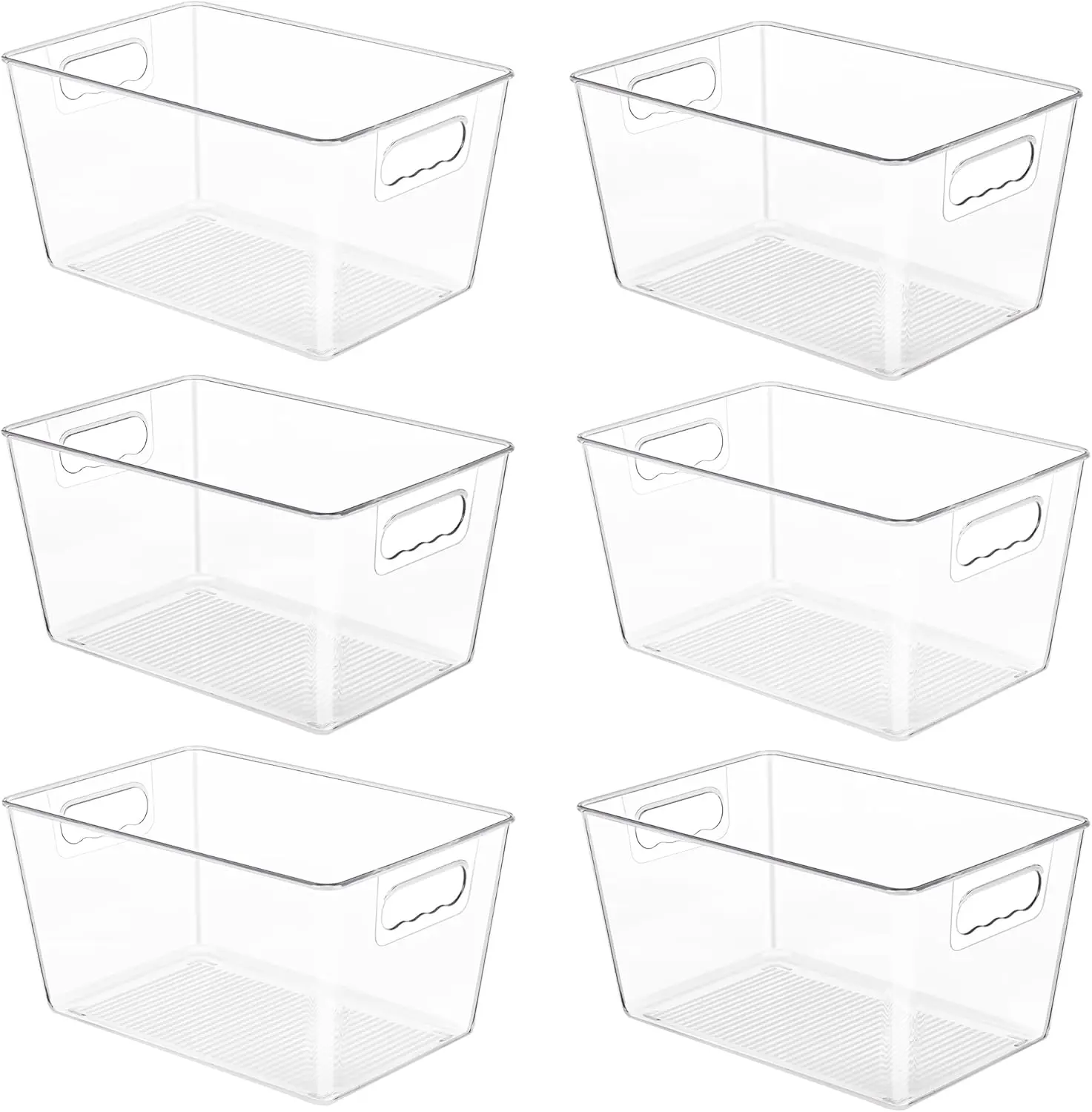 6 Pack Clear Pantry Organizer Bins with Handles – Plastic Storage Containers for Kitchen, Freezer, Cabinet & Bathroom