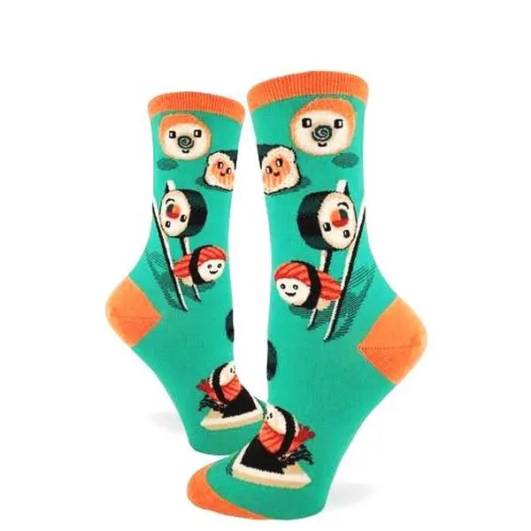 Silly Sushi Women's Crew Socks - Surf (Adult Medium - Women's Shoe Sizes 5-10)