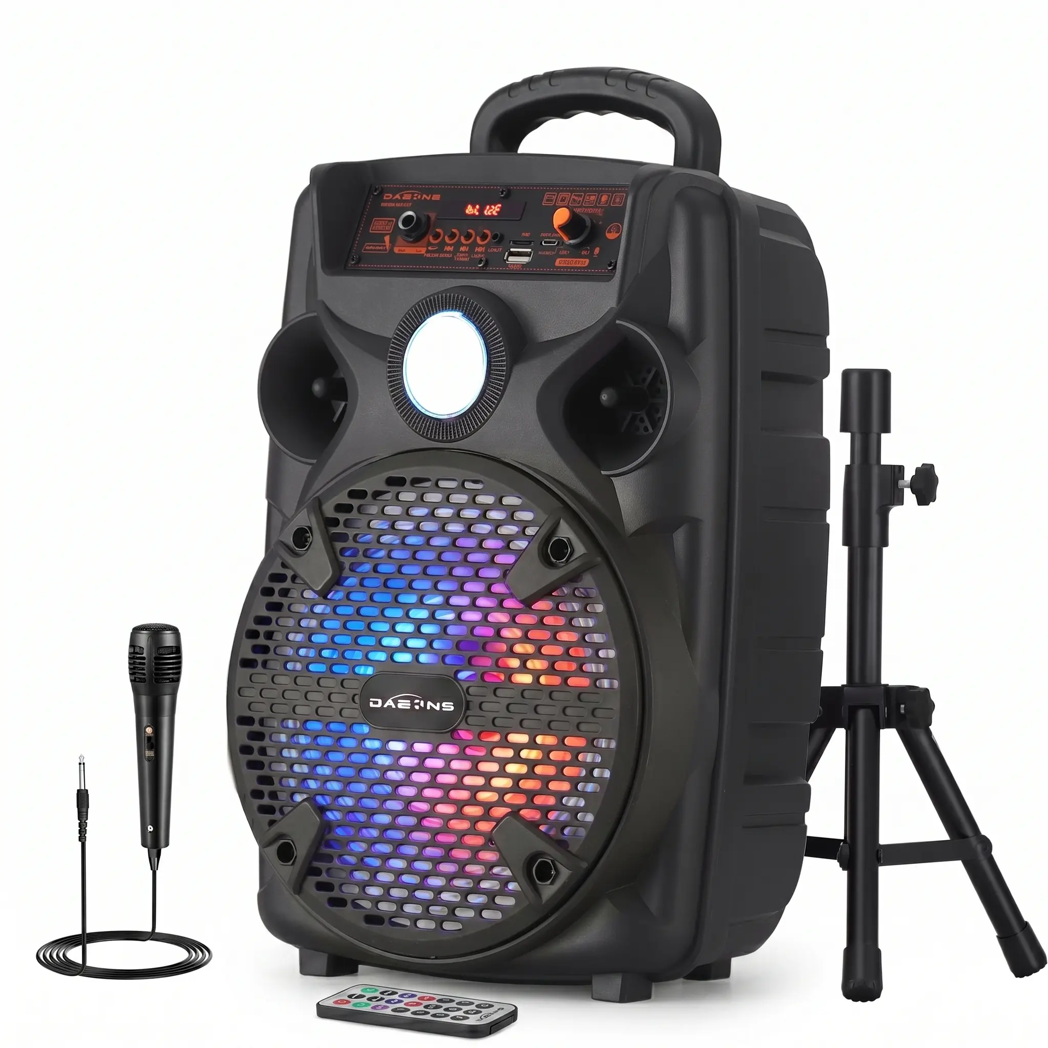 8" Portable Wireless Bluetooth Speaker Set with Tripod Stand, Rechargeable Stereo Wavesync Speaker, Wired Microphone, Remote & Auxiliary Input,back to school,back to school haul