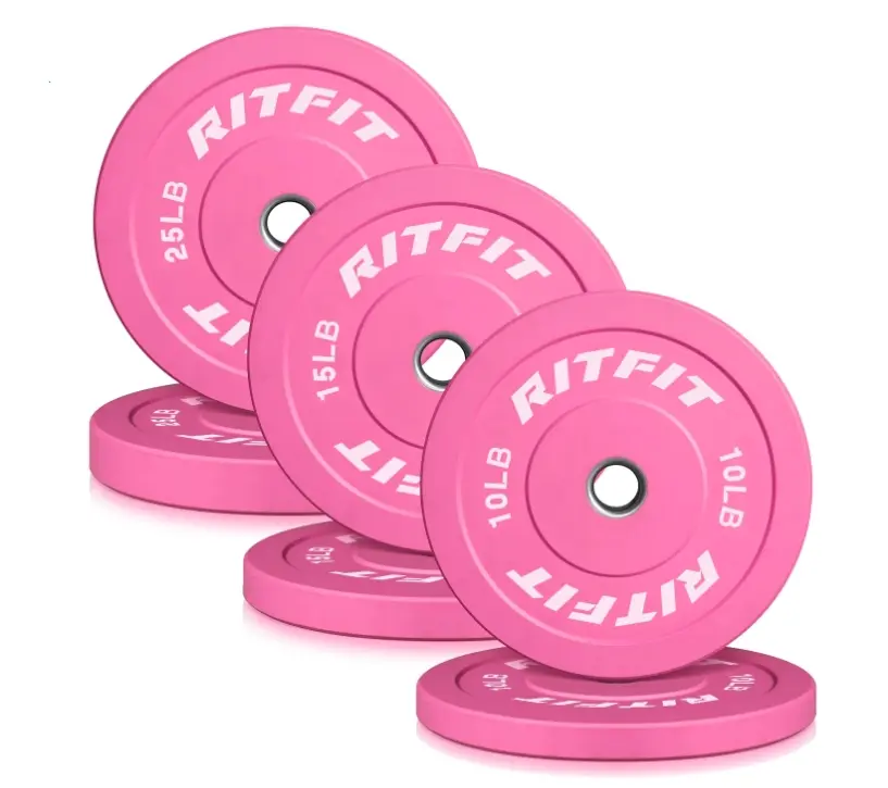 RITFIT Pink Olympic Bumper Plates, High-Density Rubber Coating Cushions Hard Drops, 2" Barbell Compatible for Barbell Weight Lifting and Home Gym Workouts, Weights, At Home Gym Equipment, High-Density Rubber Feels Sturdy, Gym Stuff