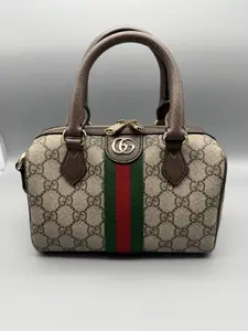 Pre-owned GUCCI Coated Canvas Mini Bags Mini Boston Bag with Web Stripe
