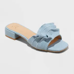 Women's Lyta Raffia Ruffle Sandals with Memory Foam Insole - A New Day