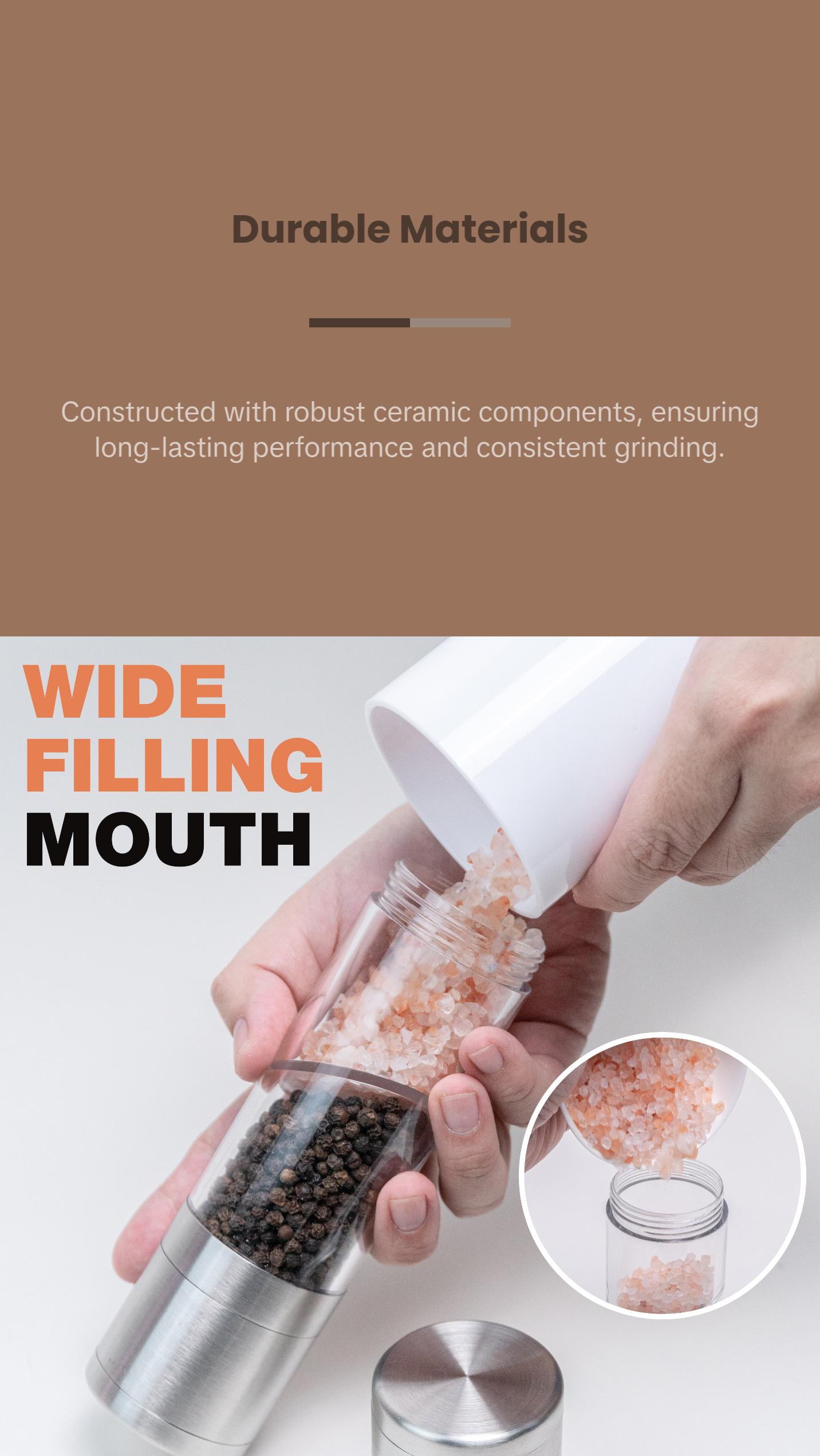 Eparé Dual Salt and Pepper Grinder Combo - 2 in 1 Refillable Peppermill Grinders