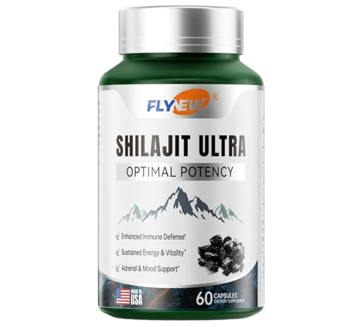 Shilajit Adaptogen Herbal Mineral Supplement, 60-Count Capsules with Fulvic Acid, Dairy-Free Wellness Supp for Daily Vitality Support & Energy Boost (30-Day Supply), Single Bottle