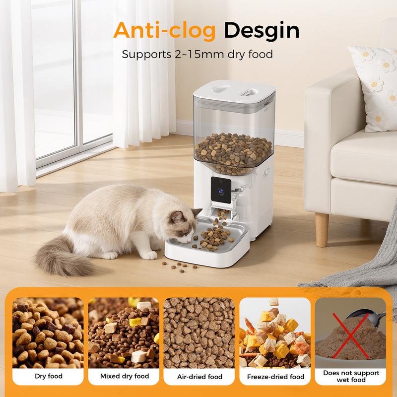 COWSAR Automatic Pet Feeder with Full HD 2MP Camera 6L Food Dispenser - 5G WiFi Smart APP Control, SD Card Slot, 10s Voice Recorder, Anti-Clog & Dual Power Supply, Detachable Easy-Clean Tank/Bowl, Timed Portion Control for Cats, Dogs, Kittens, Puppies