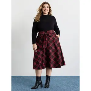 BLOOMCHIC Plus Size Plaid Waist-Tie Flowy Midi Skirt [M-6X] 2026 Summer Vibes Swimweek