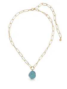 Turquoise Open Links Necklace | 18K Gold Plated Statement Chain | Elegant Gift for Her | Premium Jewelry