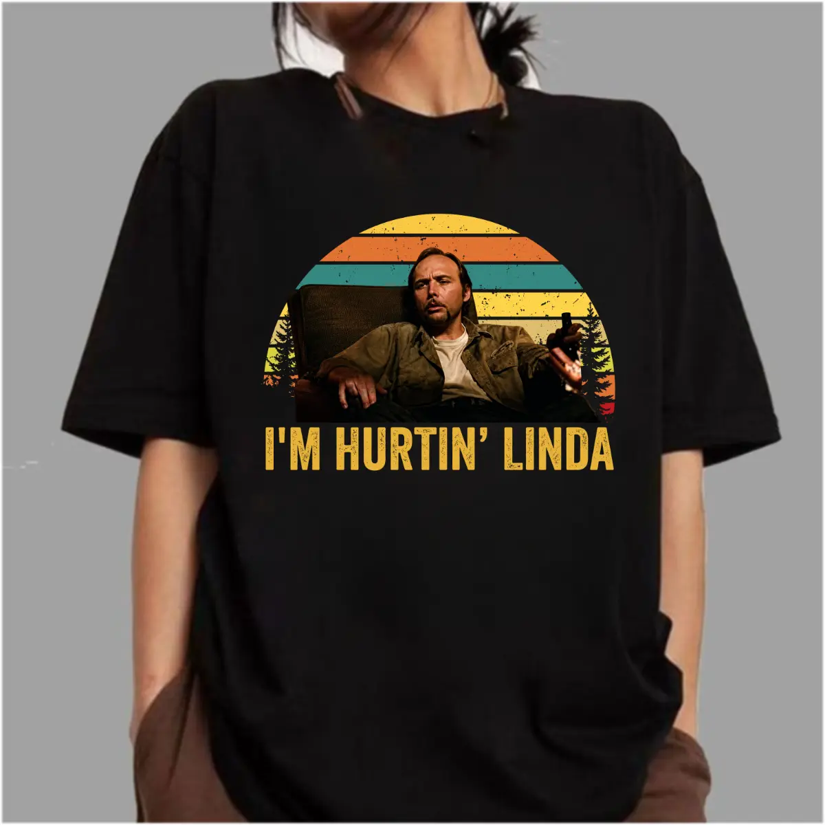 Men's Cotton Fitted Seamless Hoodie - I'm Hurtin' Linda Doyle Hargraves Vintage Retro Tops, Sling Blade Drama Film Quotes Apparel, 90s Movie Sayings Sweatshirt, Printed, Soft
